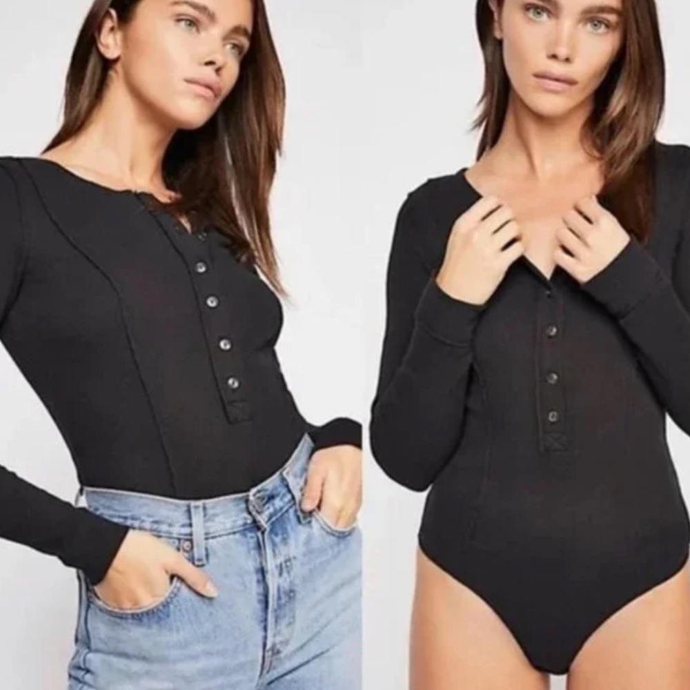 Free People Carly Thermal Bodysuit Black